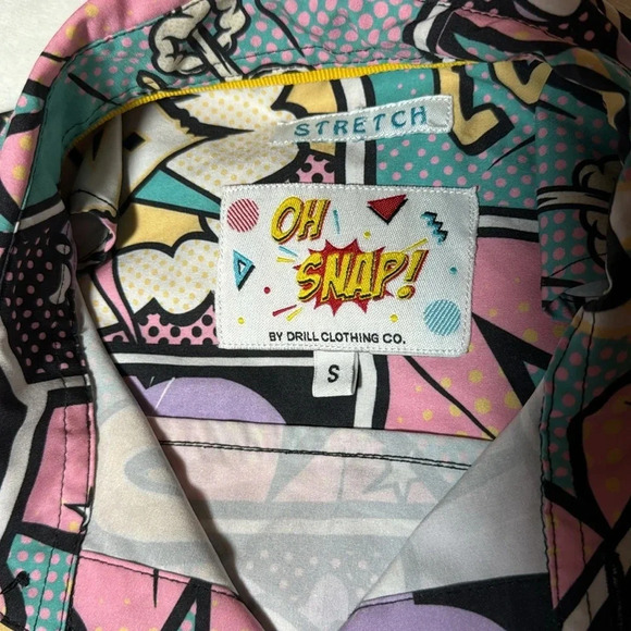 Oh Snap! By Drill Clothing Stretch Pastel Colorful Comic Book Shirt Retro - Picture 2 of 9